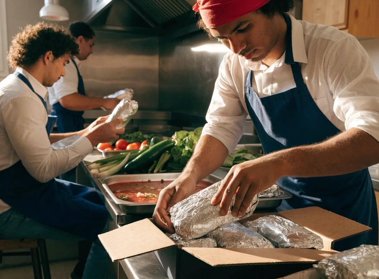 Breakfast burritos being wrapped for an early office meeting