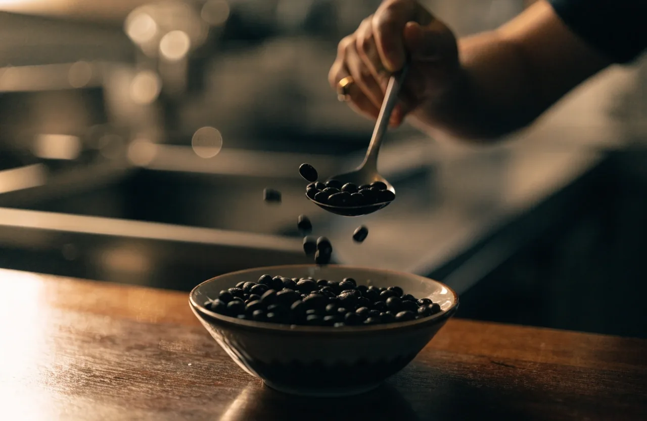 Black beans in ceramic bowl