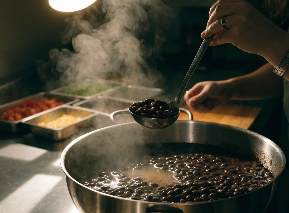 Rice bowl with black beans close up