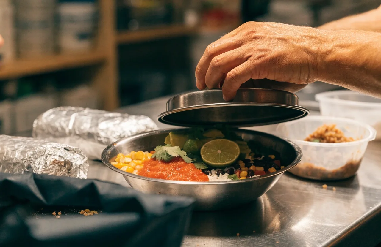 Rice bowl with black beans and fresh toppings