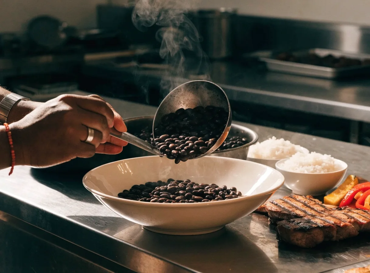 Black beans in a ceramic bowl